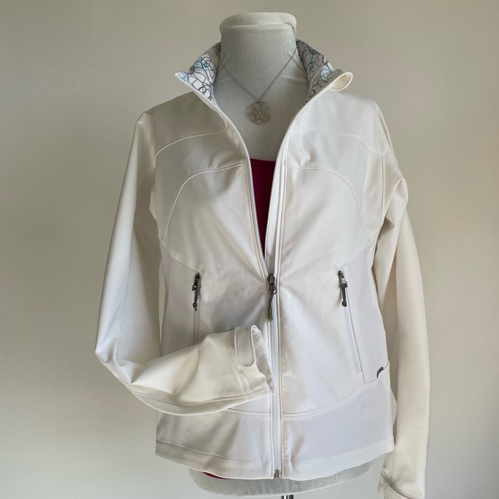 Women’s White Softshell Full-Zip Sporty Casual Jacket Sz Med